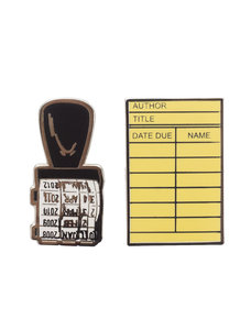 LIBRARY CARD AND STAMP PINS