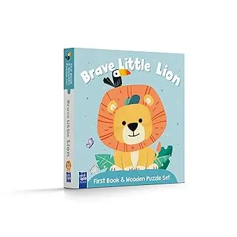 First book and wooden puzzle set - Brave little lion