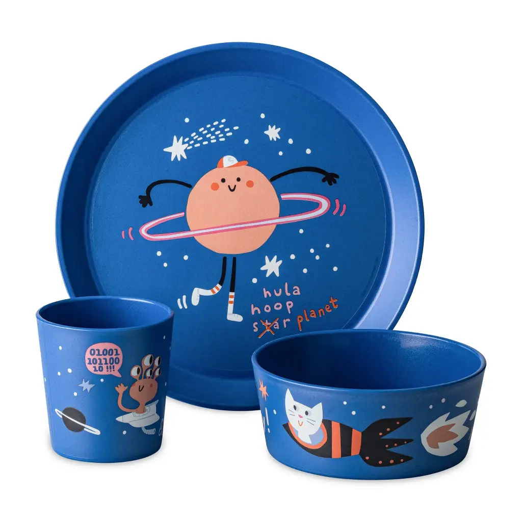 CONNECT SPACE Small Plate + Bowl + Cup,Blue 