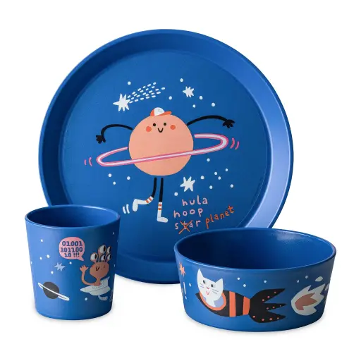 [4002942674369] CONNECT SPACE Small Plate + Bowl + Cup,Blue 